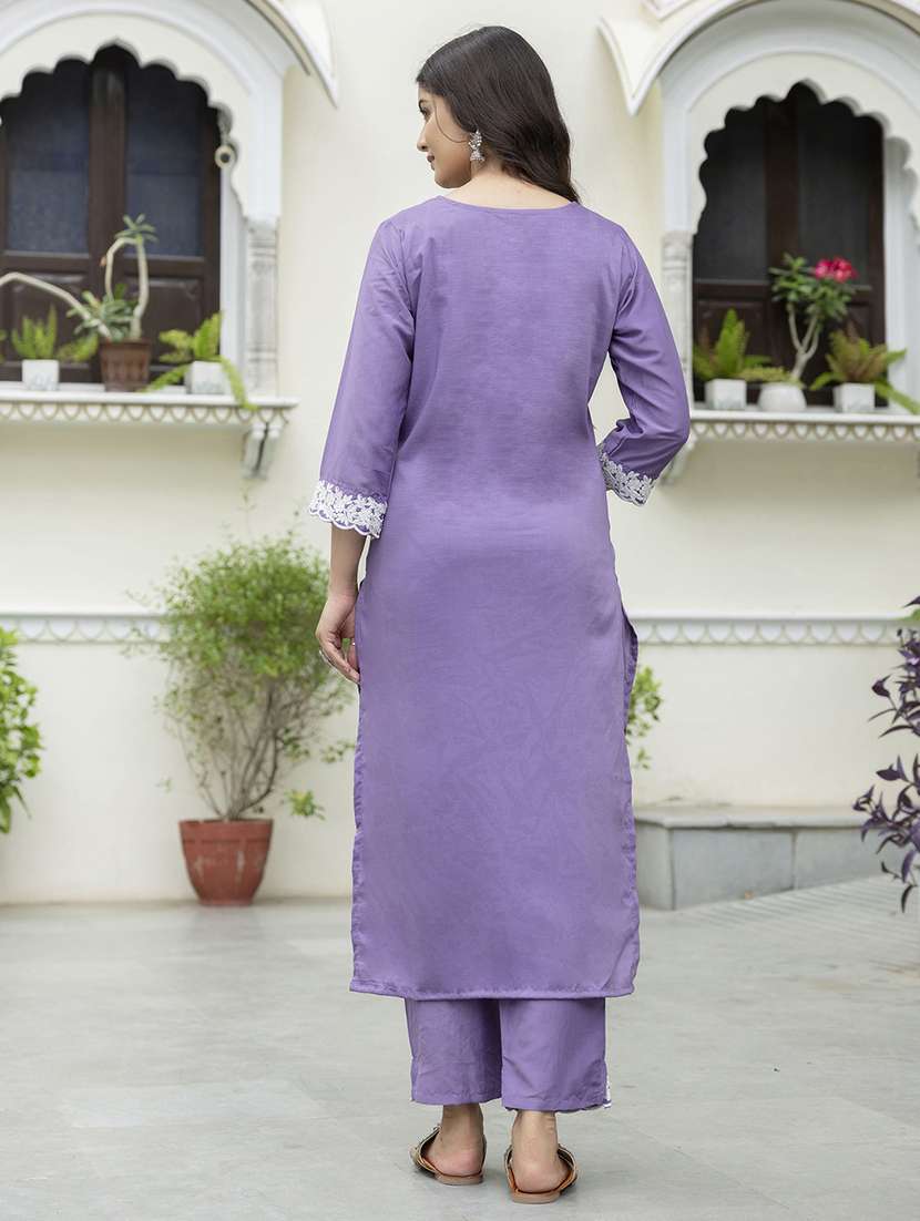 women embroidered three quarter sleeve kurta pant set - 21684233 - Standard Image - 2