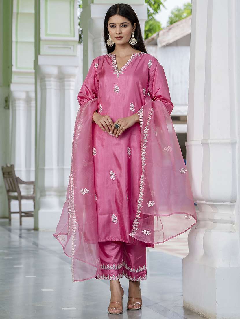 women three quarter sleeve kurta pant with dupatta set