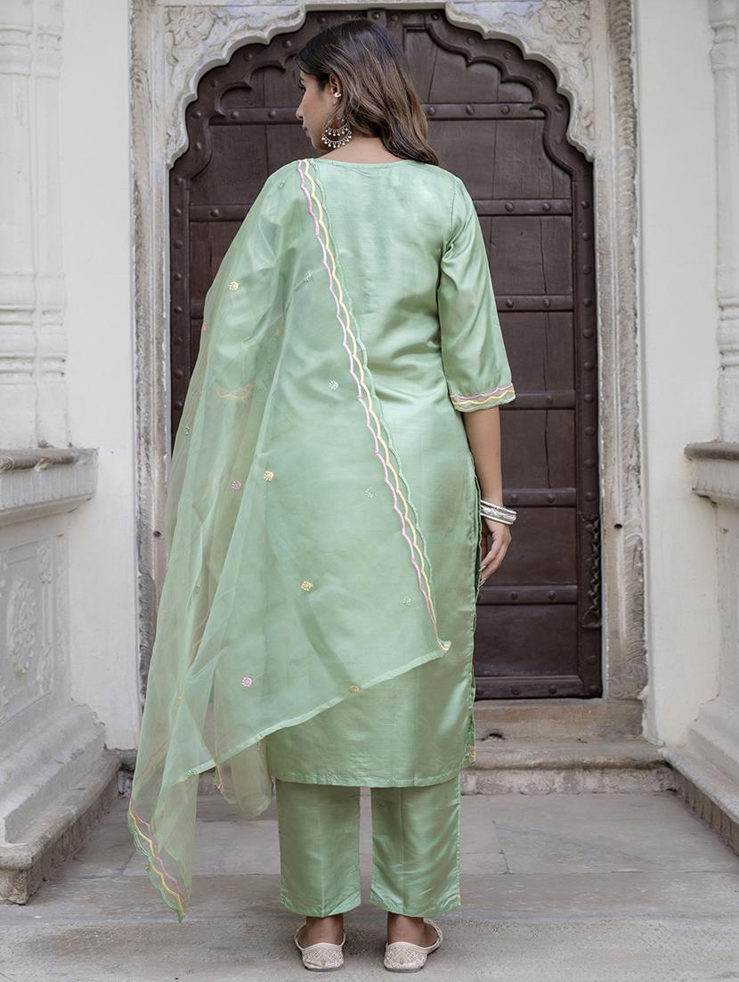 women three quarter sleeve kurta pant with dupatta set - 21684240 - Standard Image - 2