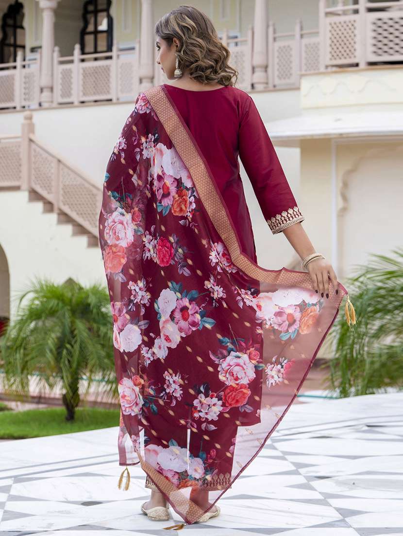 women three quarter sleeve kurta pant with dupatta set - 21684261 -  Standard Image - 2