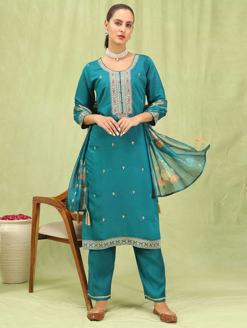 women three quarter sleeve kurta pant with dupatta set