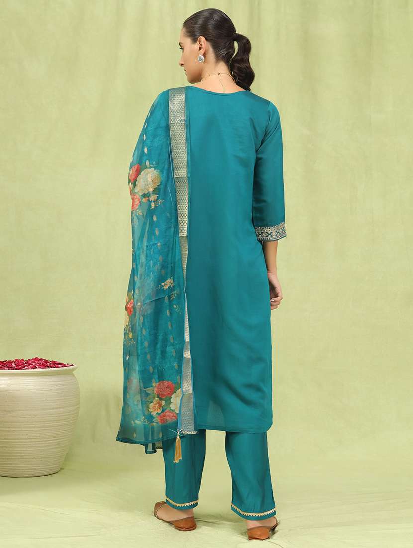 women three quarter sleeve kurta pant with dupatta set - 21684263 - Standard Image - 2