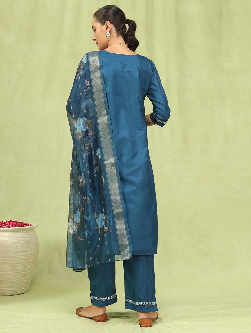 women three quarter sleeve kurta pant with dupatta set - 21684268 - Standard Image - 2