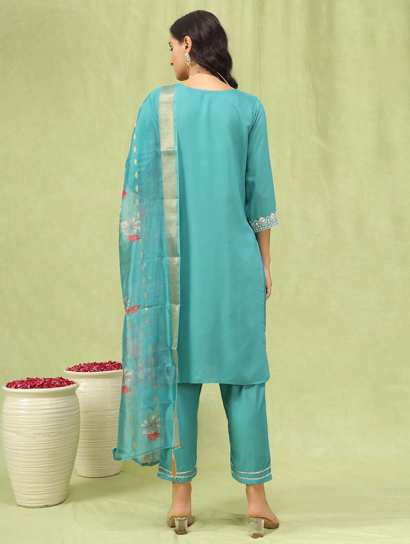 women three quarter sleeve kurta pant with dupatta set - 21684279 -  Standard Image - 2