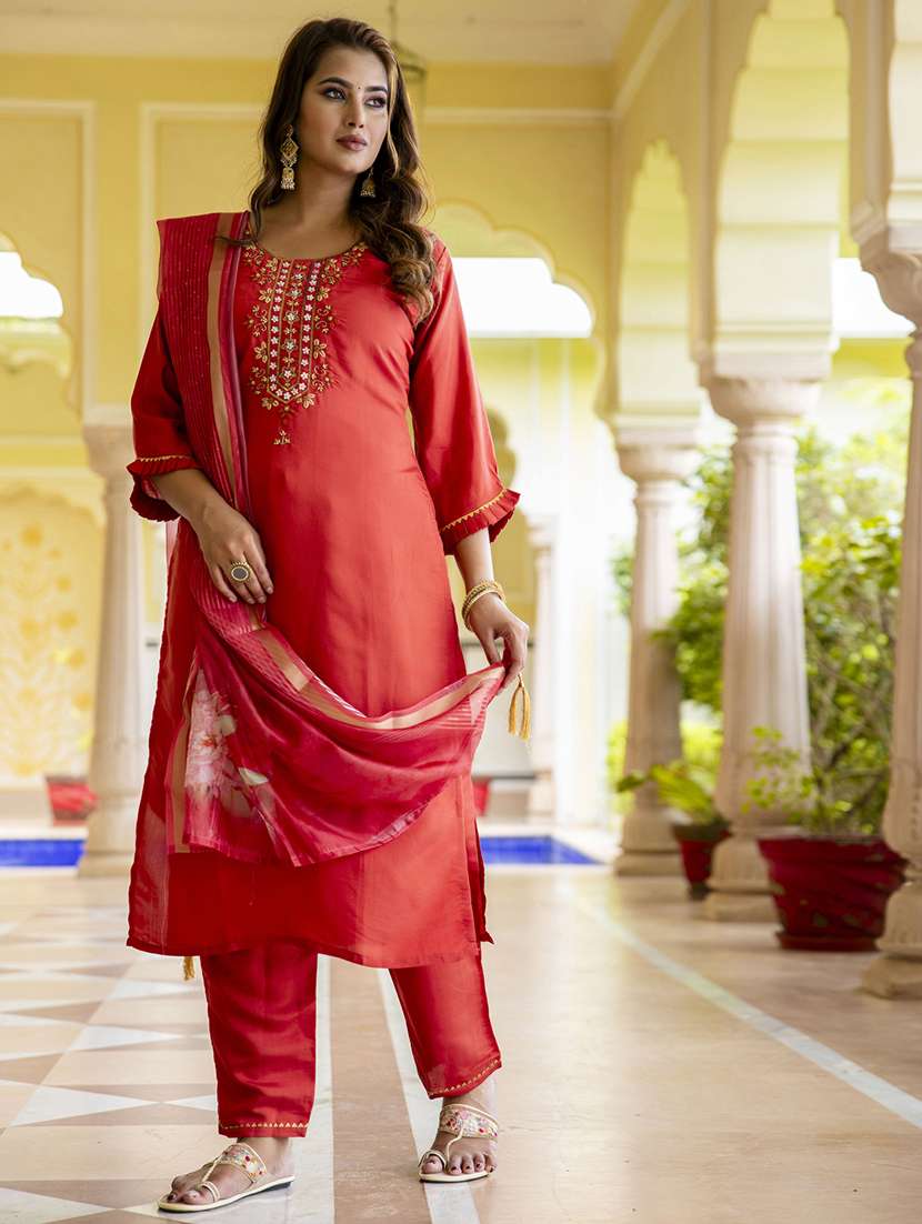 women three quarter sleeve kurta pant with dupatta set - 21684294 -  Standard Image - 2