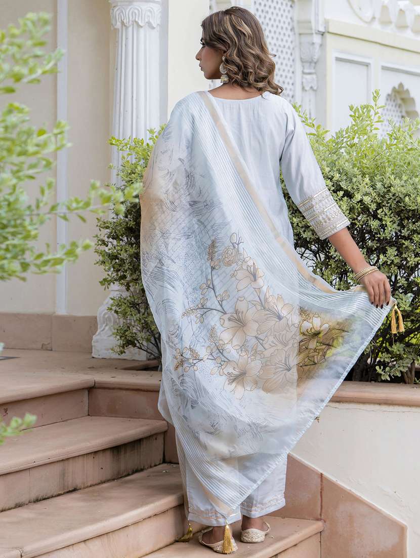 women three quarter sleeve kurta pant with dupatta set - 21684295 - Standard Image - 2