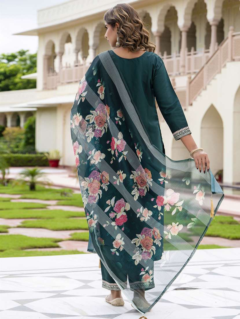 women three quarter sleeve kurta pant with dupatta set - 21684303 - Standard Image - 2