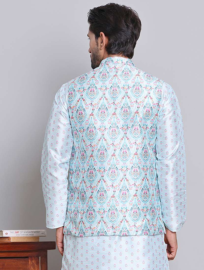 men mandarin neck printed classic waist coat - 21684769 -  Standard Image - 2