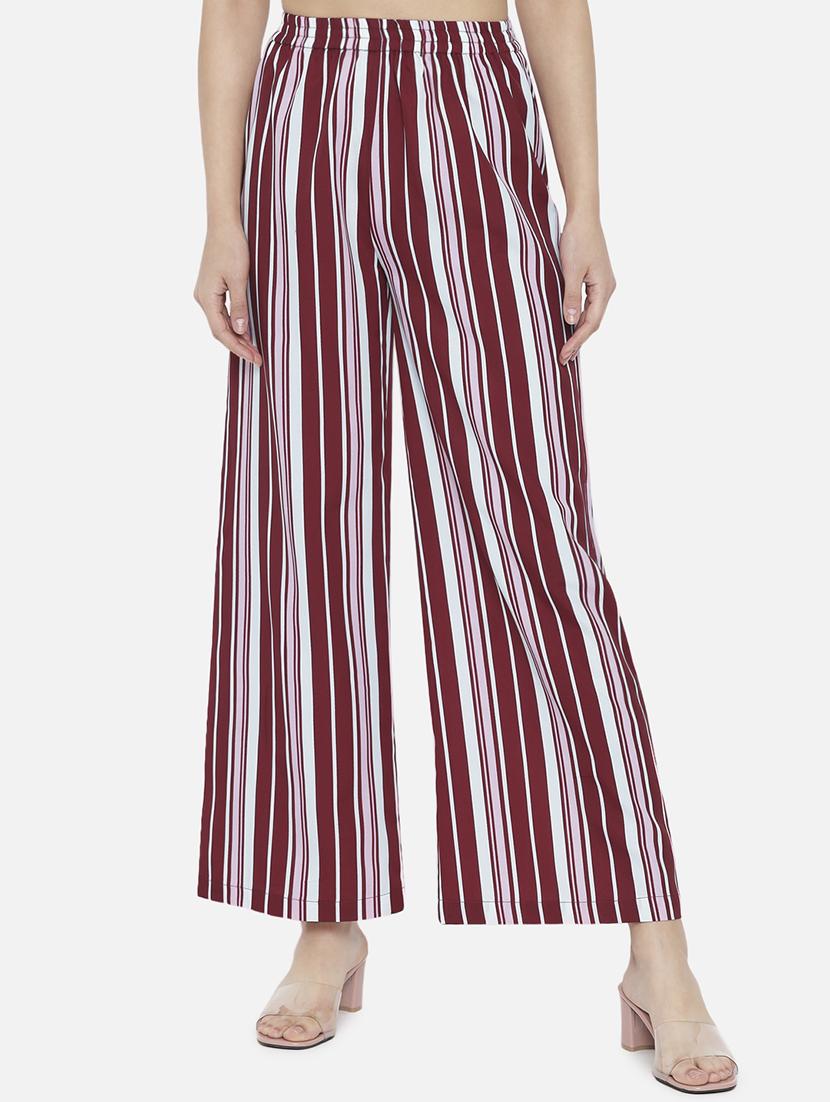 women striped mid rise straight palazzo - 21684837 -  Zoom Image - 0