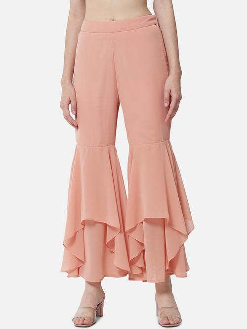 women solid mid rise ruffle palazzo - 21684844 -  Standard Image - 0