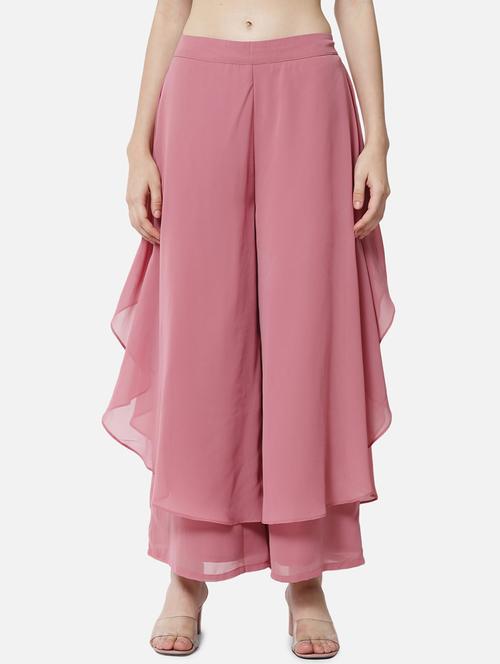 women solid mid rise ruffle palazzo - 21684845 -  Standard Image - 0