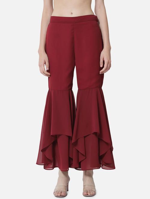women solid mid rise ruffle palazzo - 21684846 -  Standard Image - 0