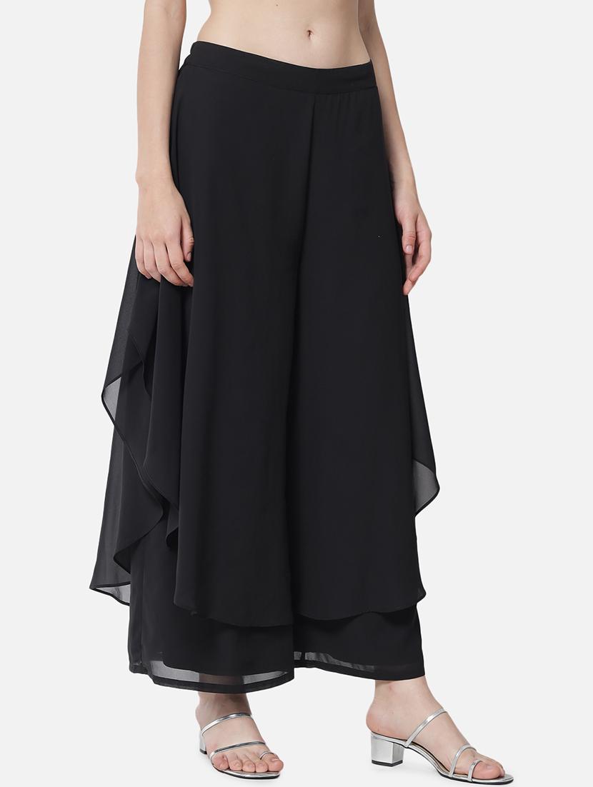 women solid mid rise ruffle palazzo - 21684849 - Standard Image - 2