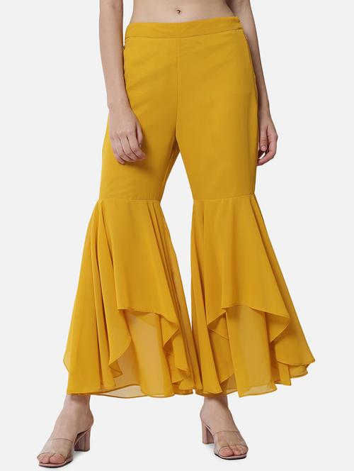 women solid mid rise ruffle palazzo - 21684850 -  Standard Image - 0