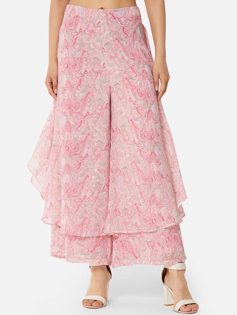 women printed mid rise flared palazzo