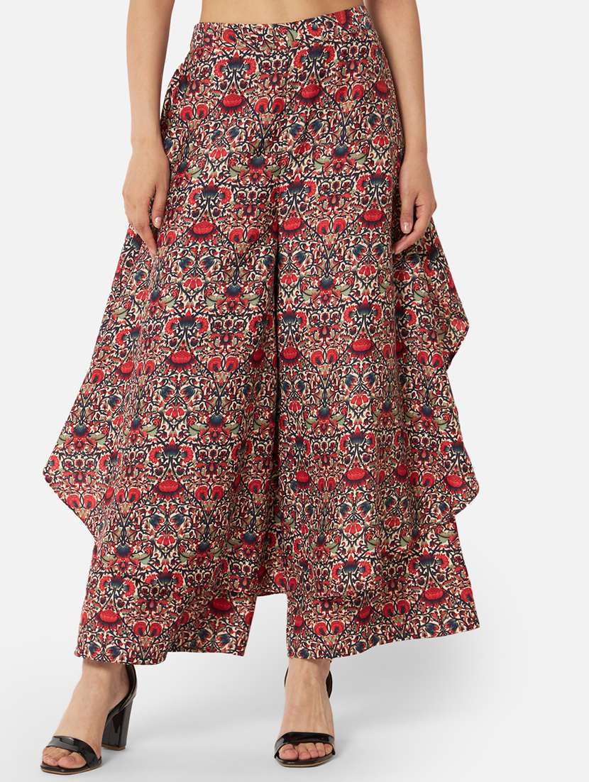 women printed mid rise flared palazzo