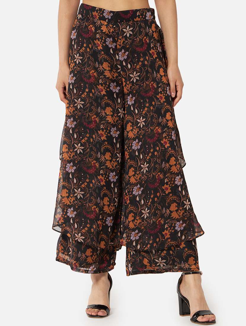 women printed mid rise flared palazzo