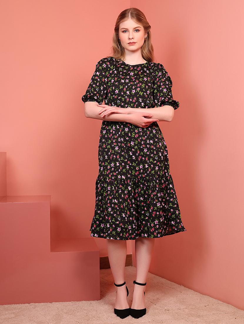 black polyester fit & flare dress - 21684863 -  Zoom Image - 0