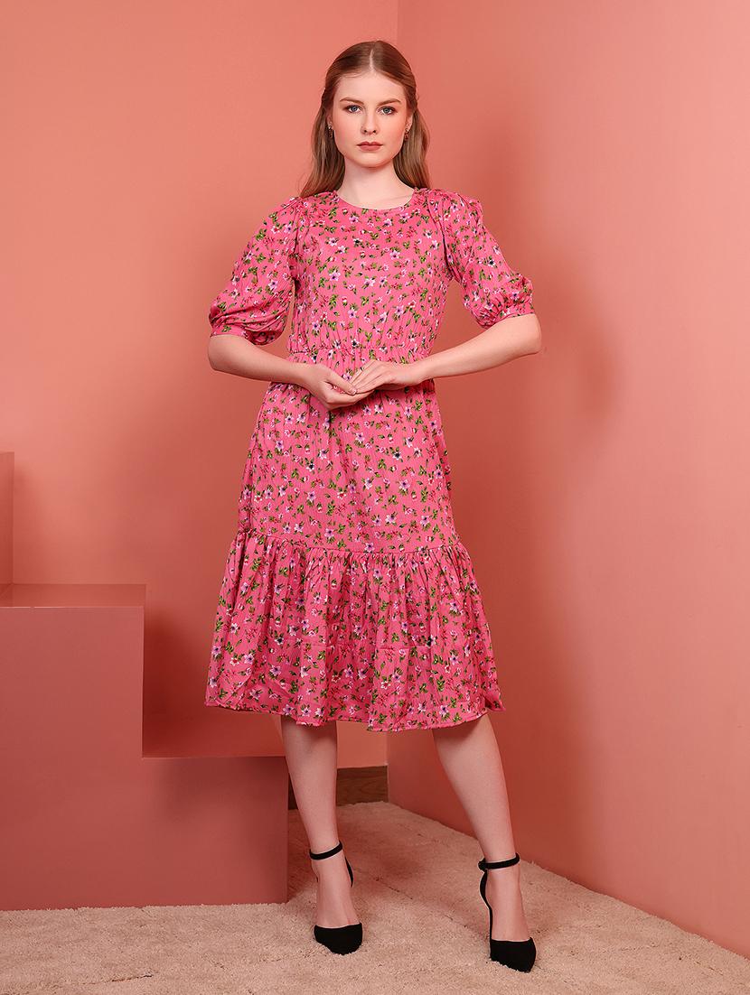 pink polyester fit & flare dress - 21684865 -  Zoom Image - 0