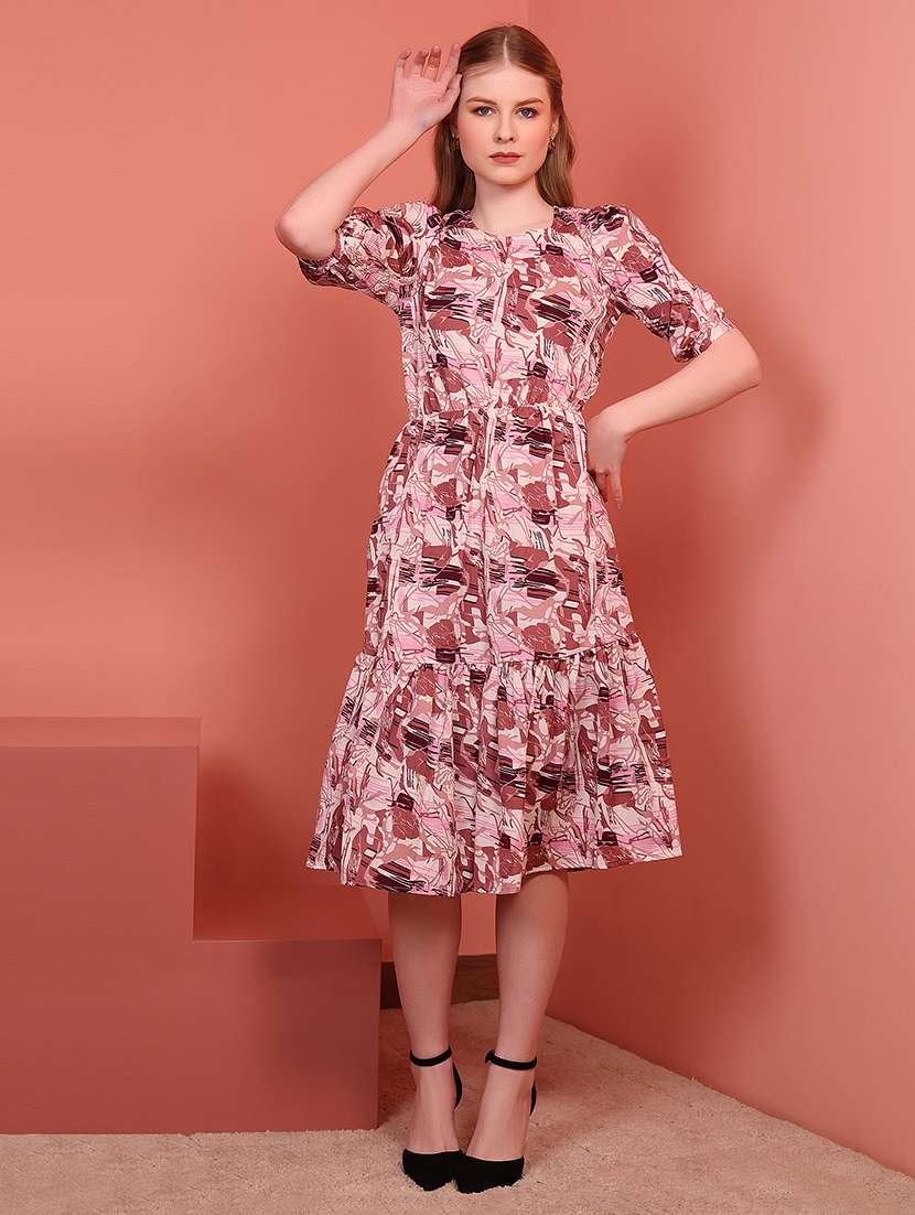 magneta polyester fit & flare dress