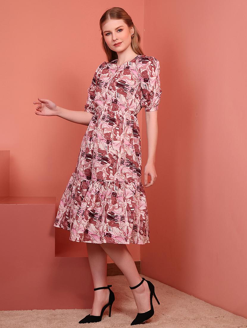 magneta polyester fit & flare dress - 21684869 - Standard Image - 2
