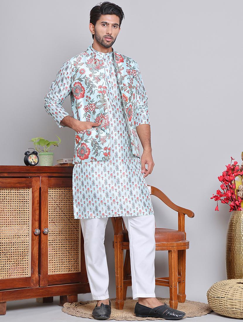 men floral printed kurta pyjama with jacket - 21684885 - Standard Image - 2