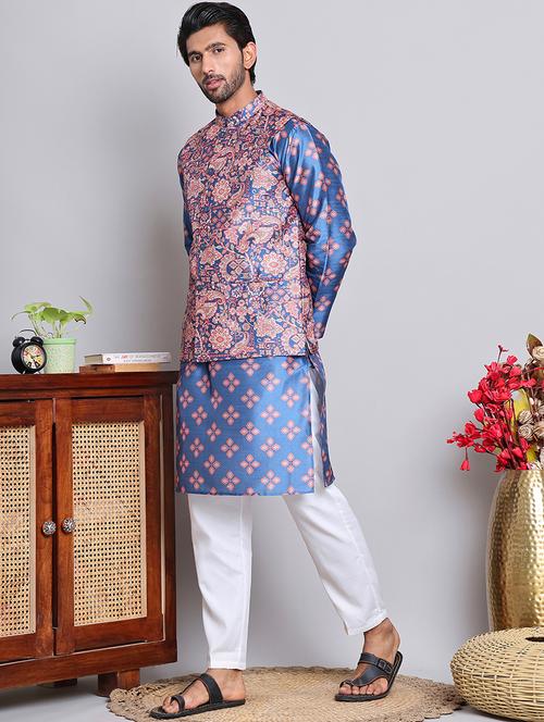 men printed kurta pyjama with jacket - 21684886 - Standard Image - 0