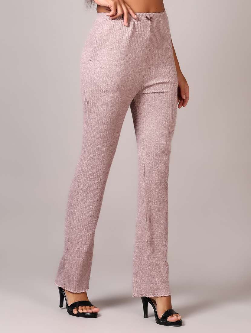 women solid high rise bootcut trouser
