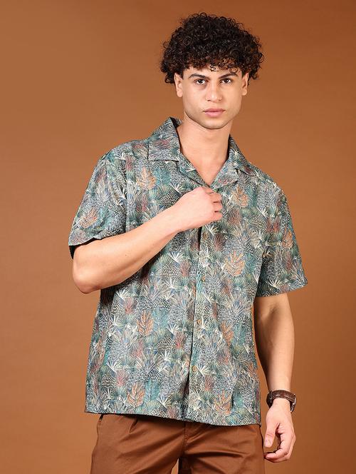men printed cuban collared loose fit casual shirt - 21685113 - Standard Image - 0