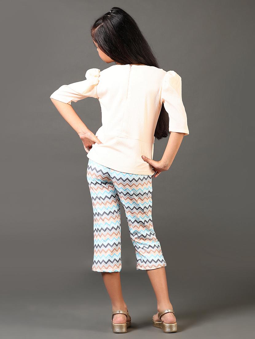 girls printed puff sleeves capri set - 21685135 - Standard Image - 2