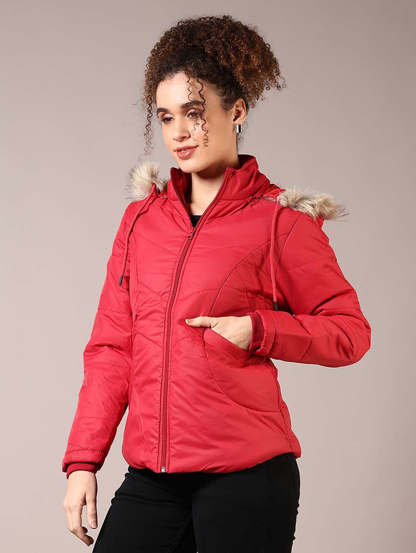 women solid hooded puffer jacket - 21685141 -  Standard Image - 2