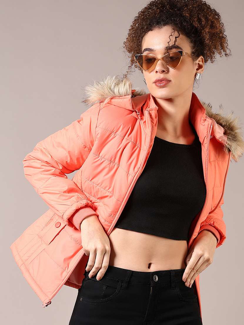 women solid hooded puffer jacket - 21685143 -  Standard Image - 2