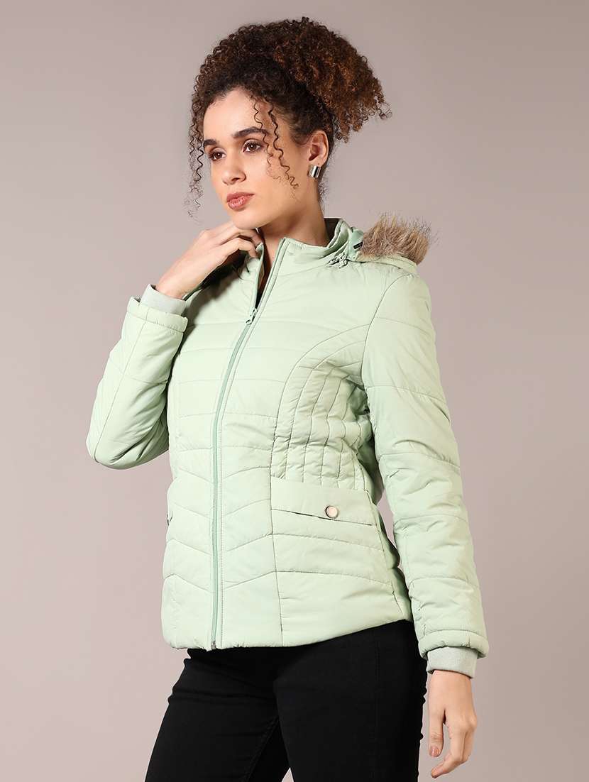 women solid hooded puffer jacket - 21685146 -  Standard Image - 2