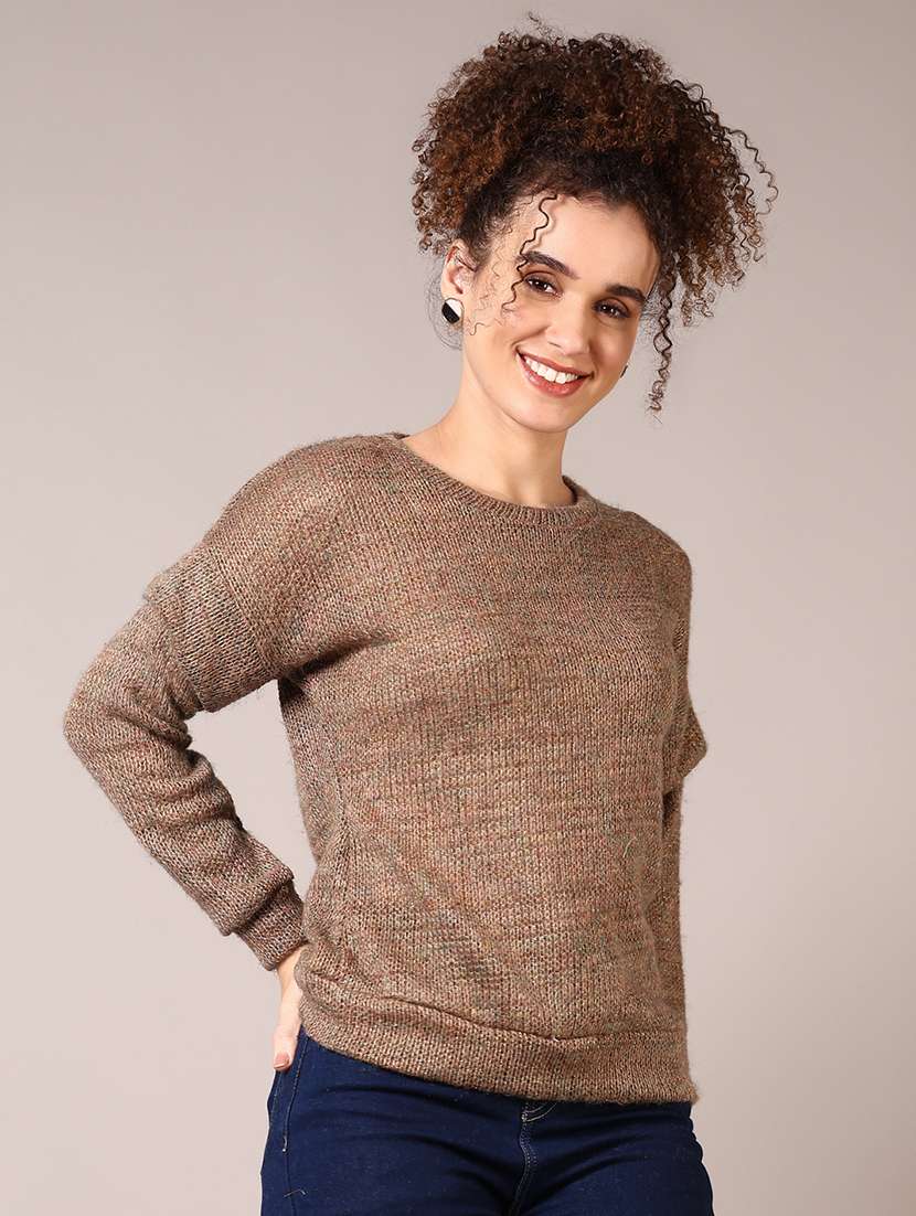 women solid long sleeve pullover