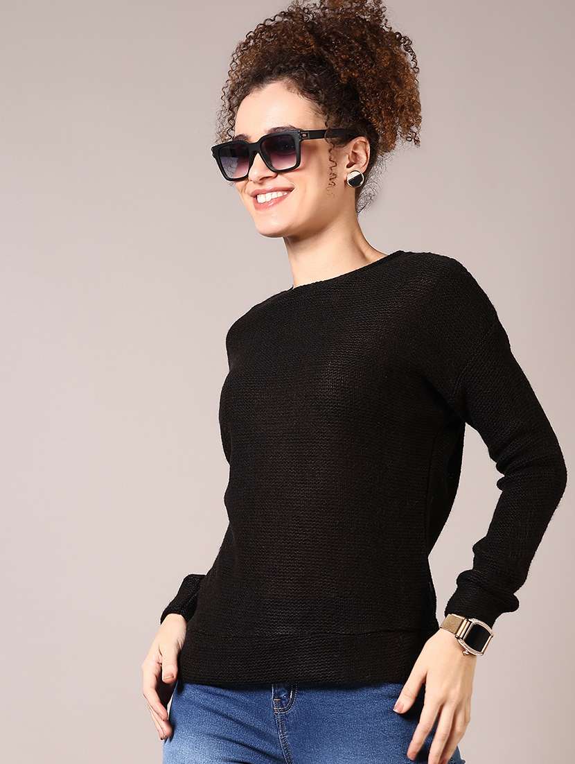 women solid long sleeve pullover - 21685180 -  Standard Image - 2