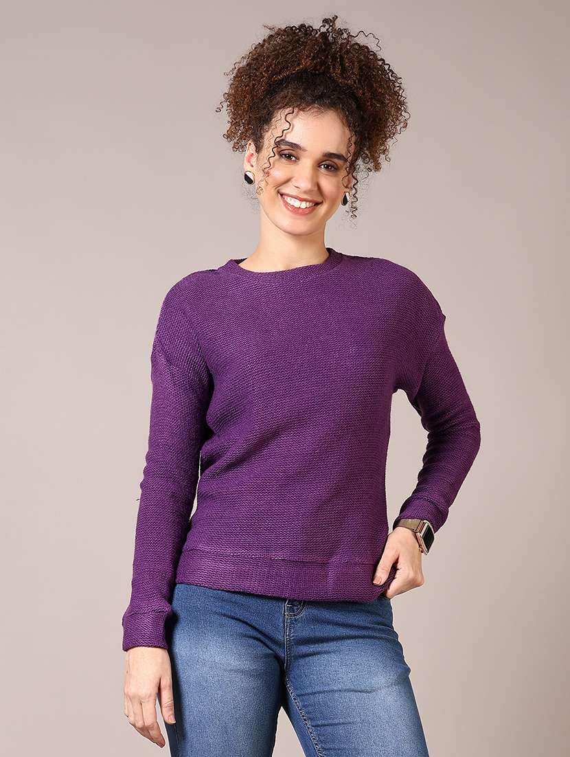 women solid long sleeve pullover