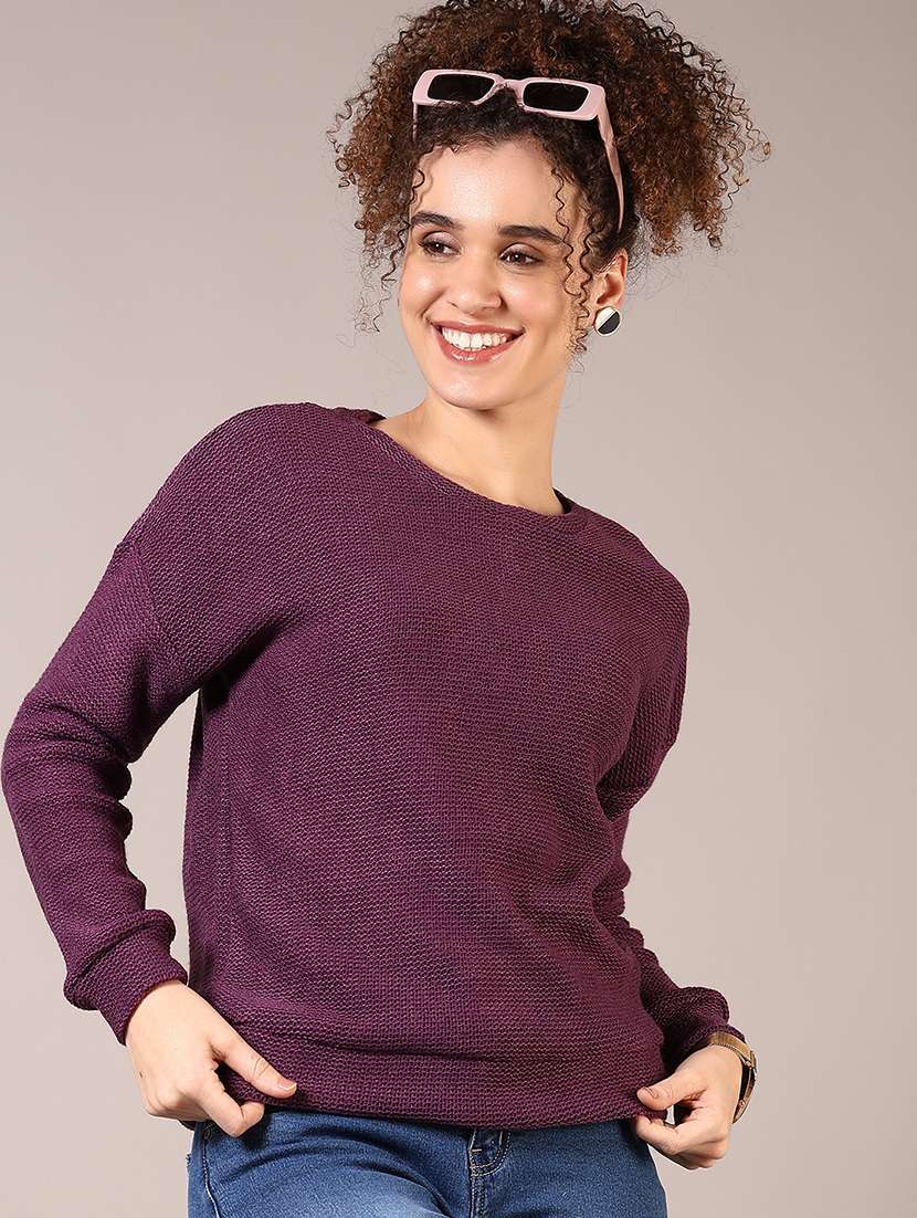 women solid long sleeve pullover - 21685188 -  Standard Image - 2