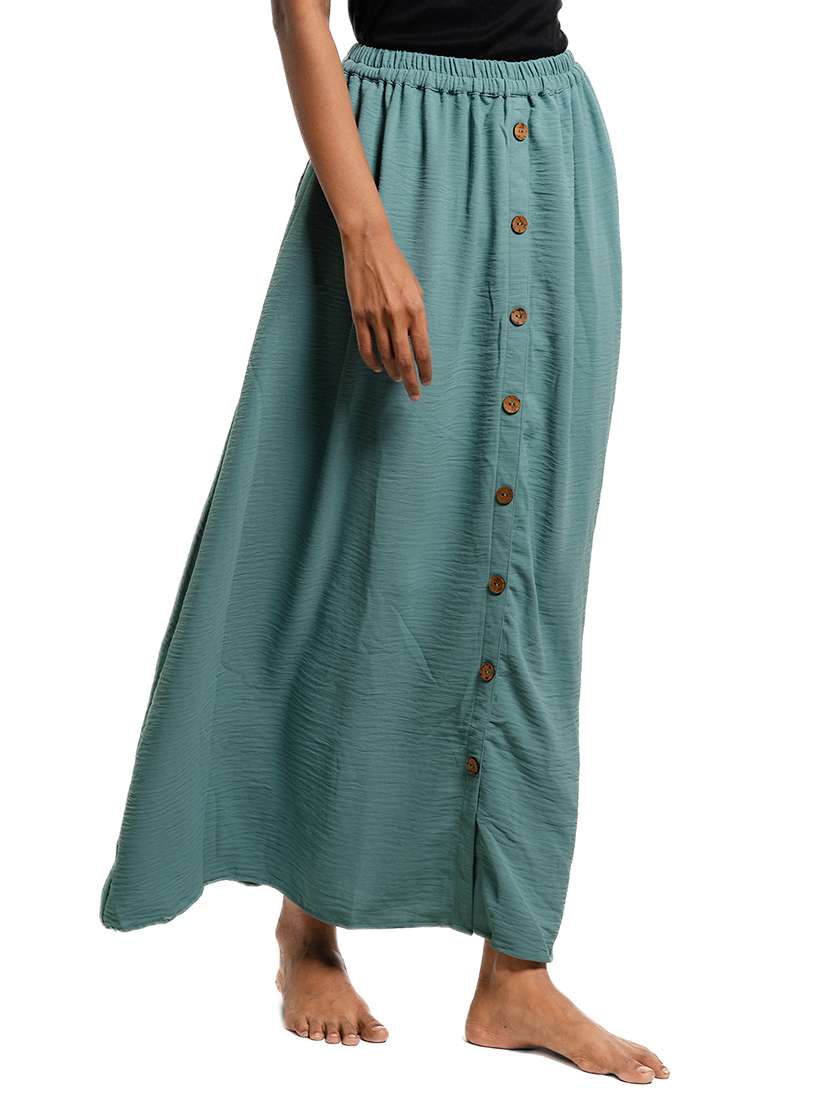 women purist blue solid a-line maxi skirt
