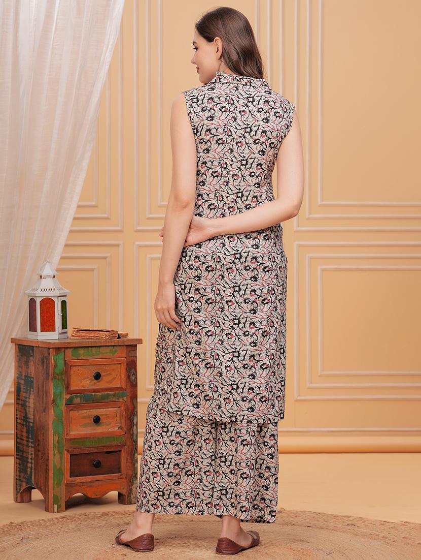 women printed sleeveless ethnic co-ord set - 21685373 - Standard Image - 2
