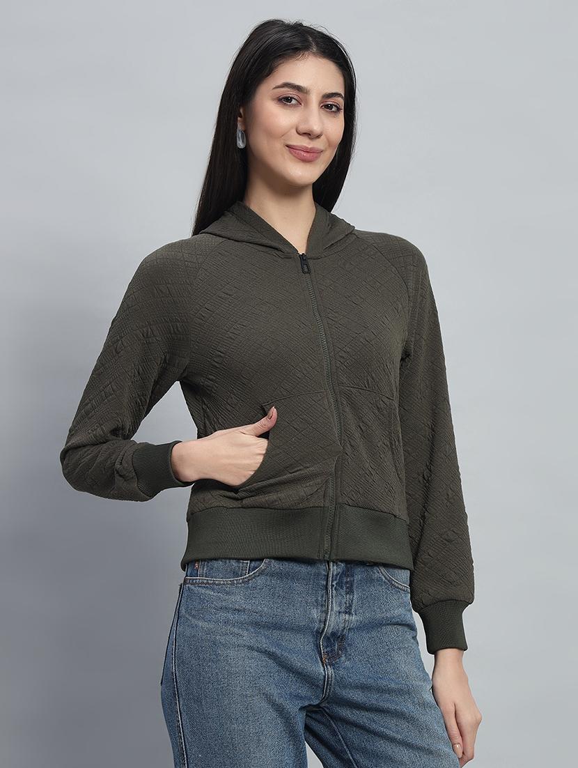 women solid hooded long sleeves crop sweatshirt - 21685409 - Standard Image - 2