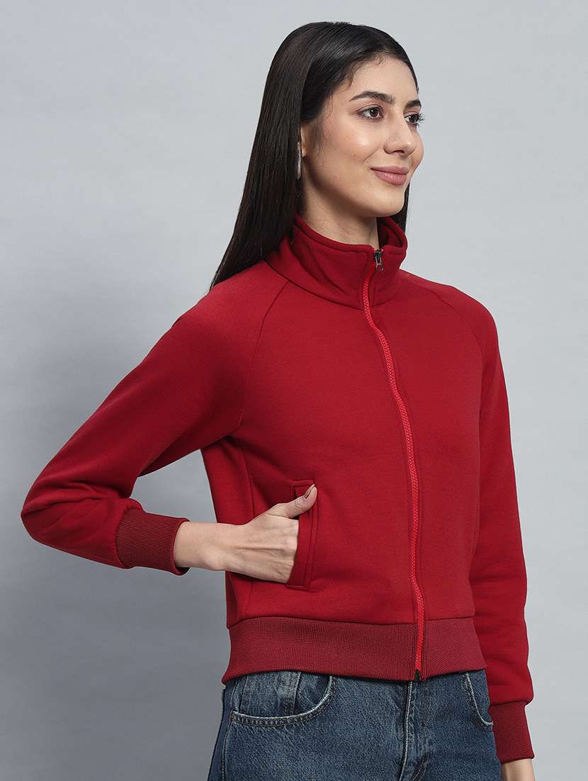 women solid long sleeves crop sweatshirt - 21685411 -  Standard Image - 2