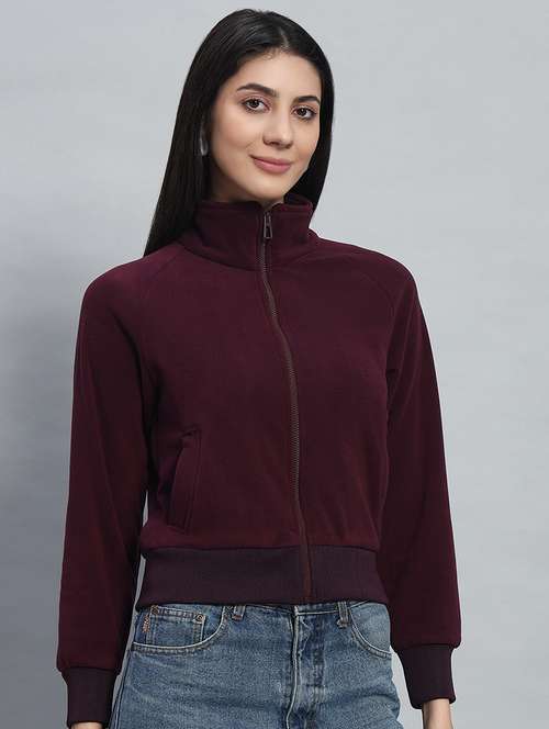 Women Solid Long Sleeves Crop Sweatshirt