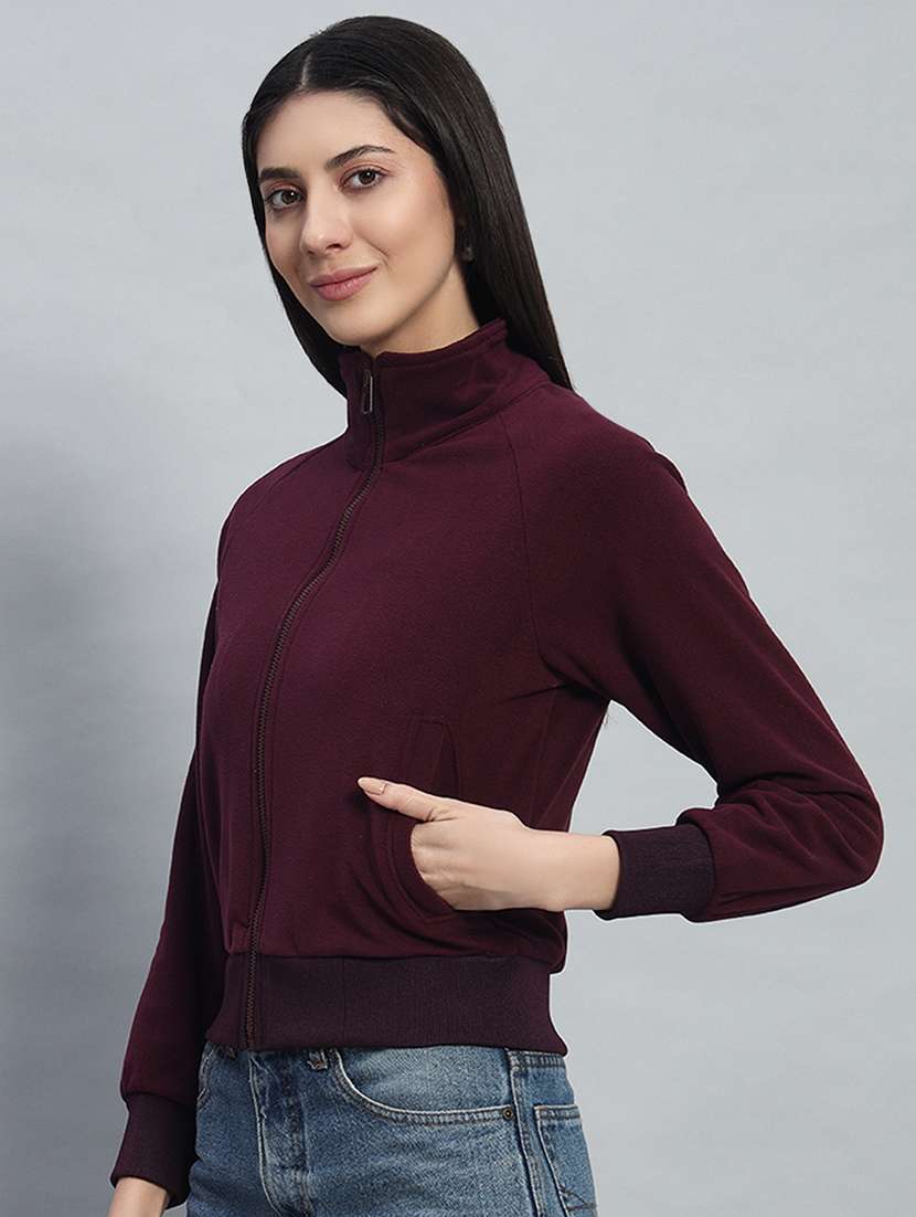 women solid long sleeves crop sweatshirt - 21685412 - Standard Image - 2