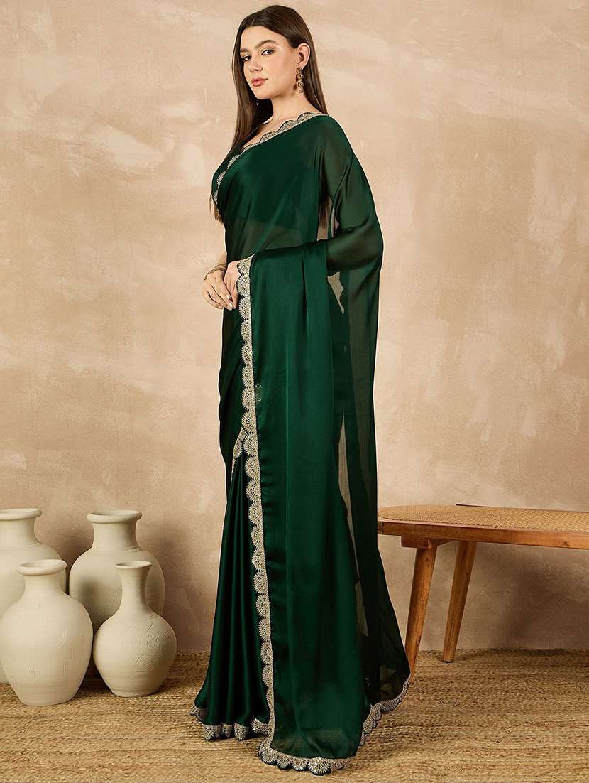 women green bordered saree with blouse - 21685502 - Standard Image - 2