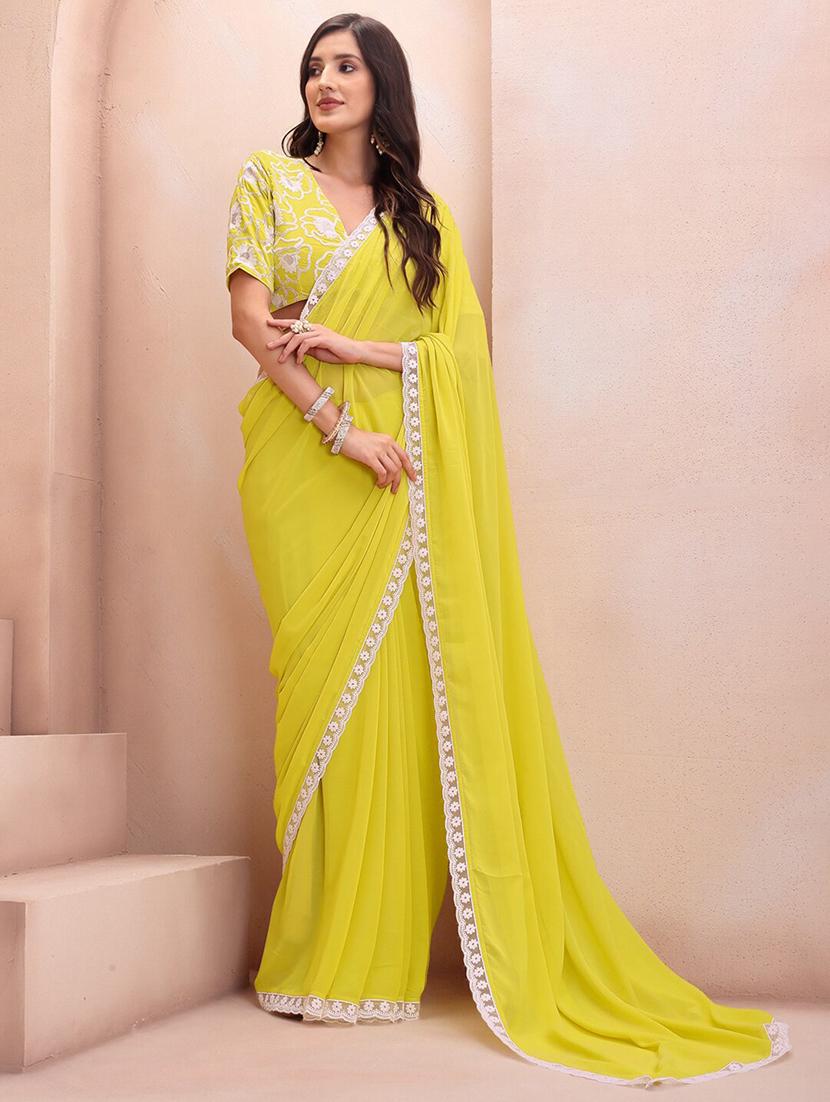 women lime bordered saree with blouse - 21685504 -  Zoom Image - 0