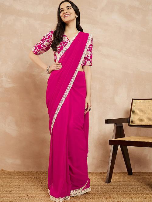 women pink bordered saree with blouse - 21685505 - Standard Image - 0