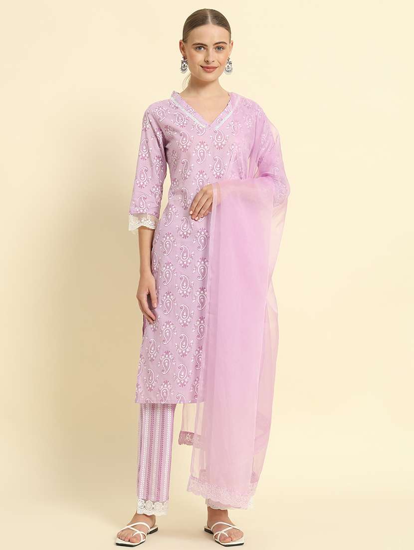women three quarter sleeve kurta pant with dupatta set