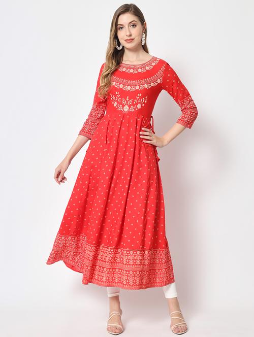 women three quarter sleeve anarkali kurta - 21685575 -  Standard Image - 0