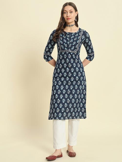 women printed three quarter sleeve straight kurta - 21685577 -  Standard Image - 0
