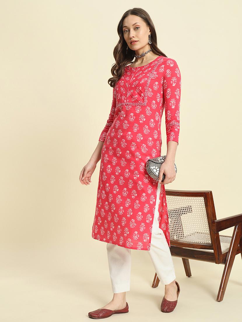 women printed three quarter sleeve straight kurta - 21685578 -  Zoom Image - 0